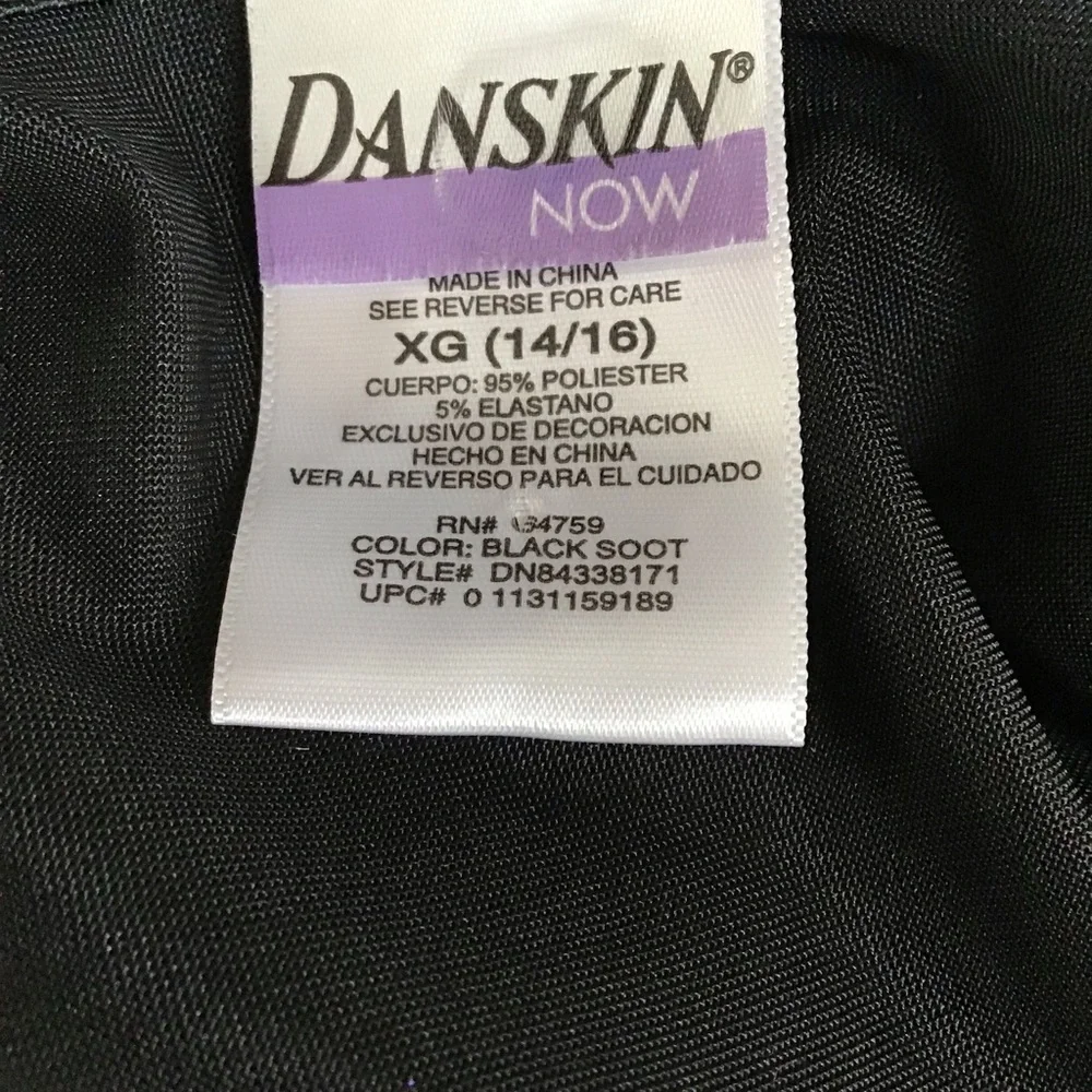 Danskin Now Black Soot Pink Bow‎ Silver Heart Bling Dance Costume Leotard 14/16
